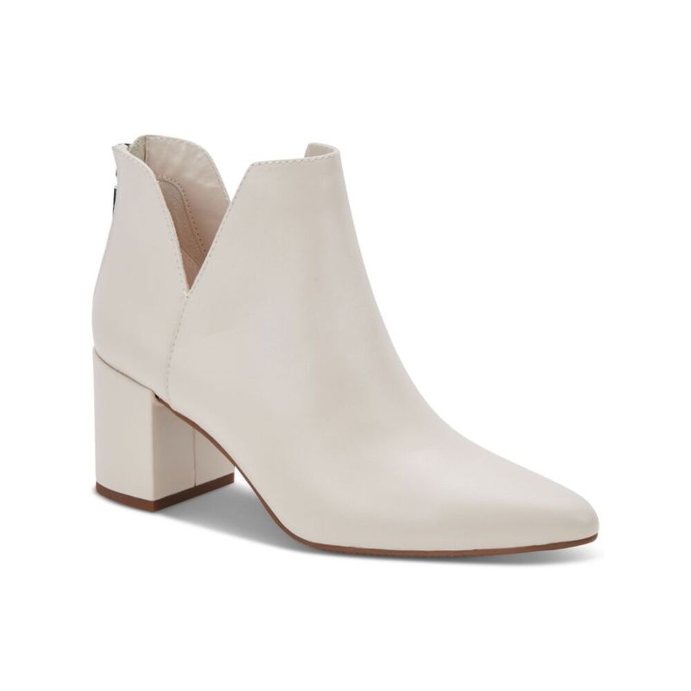 AQUA COLLEGE Womens Beige Notched Trey Toe Block Heel Leather Boots Shoes 9 M